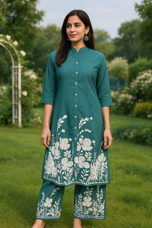 Digital Print Teal Blossom Co Ord Set - DCS08