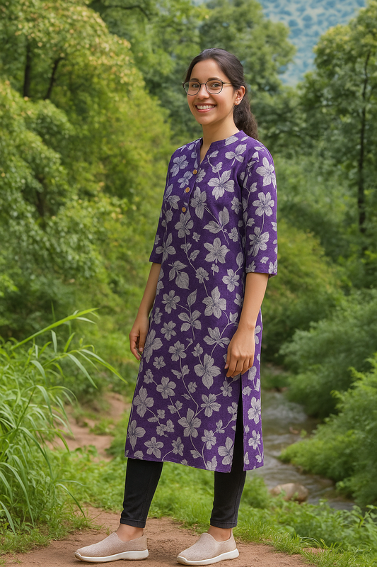 Spun Cotton Kurti - Purple Floral