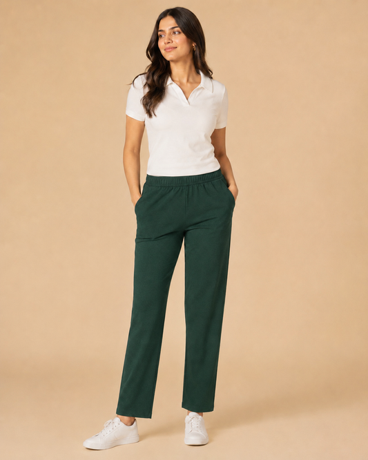 Stretchable Straight Pant With Pocket - Forest Green