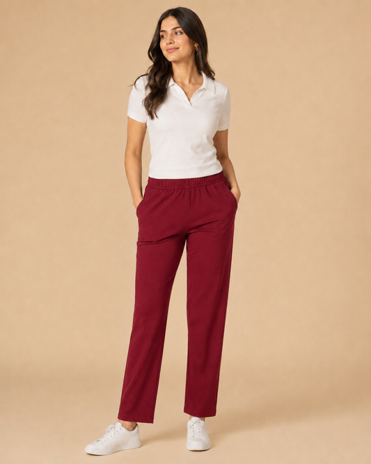 Stretchable Straight Pant With Pocket - Maroon