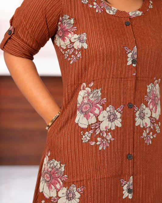 Pure Jaipur Cotton Kantha Work Aline Kurti - PGAK03