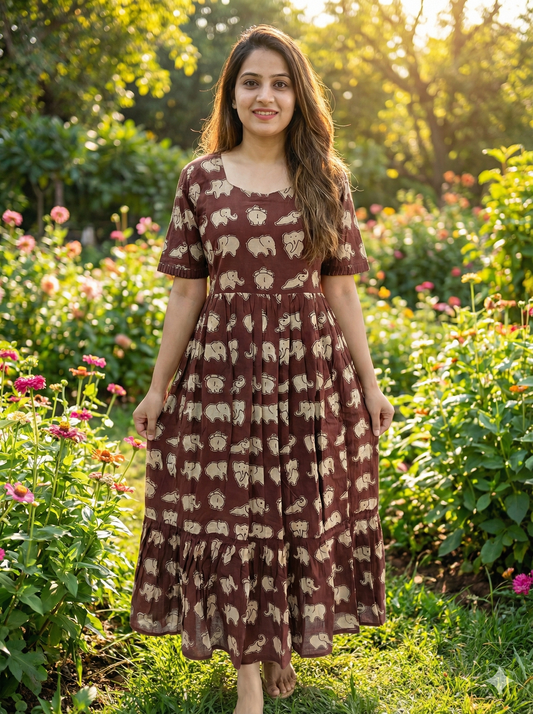 Kalamkari Cotton Puff Midi - KKMD04
