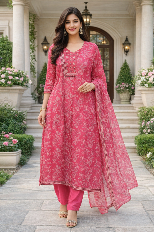 Premium Party Wear  Fluorescent Peach 3 Pcs Anarkali Set - PPAS05